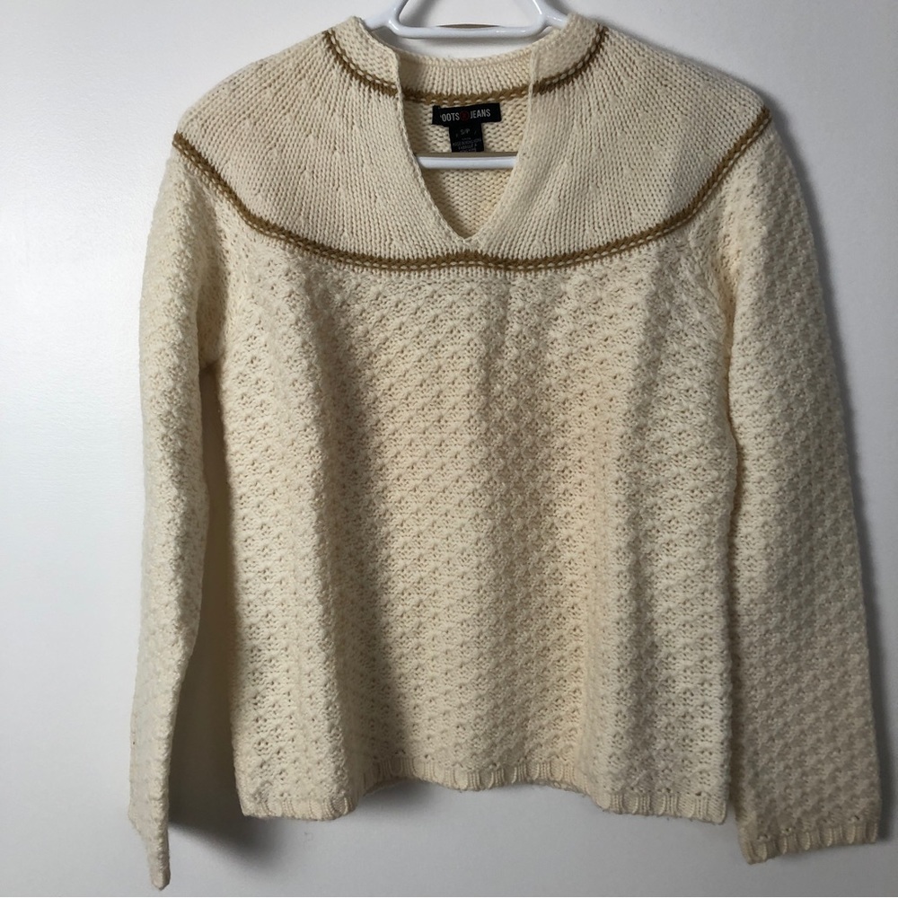 VINTAGE ROOTS 100% wool cream chunky knit sweater, size S